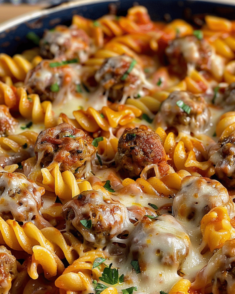 Cheesy Meatball Pasta Bake Recipe recipe
