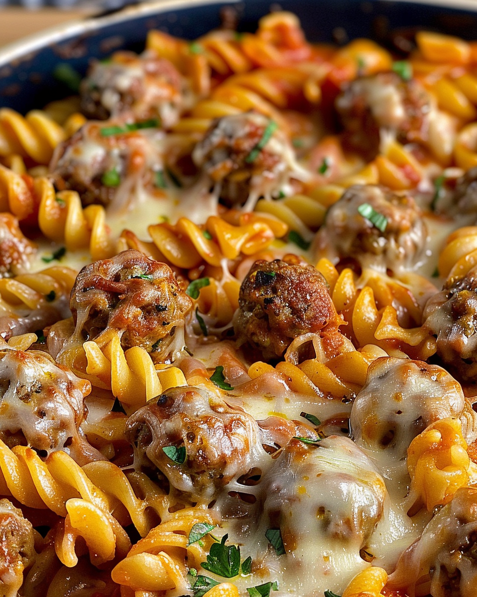 Cheesy Meatball Pasta Bake Recipe recipe